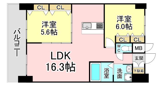 MDIシエルコンティーレ曽根北町(2LDK/9階)の間取り写真