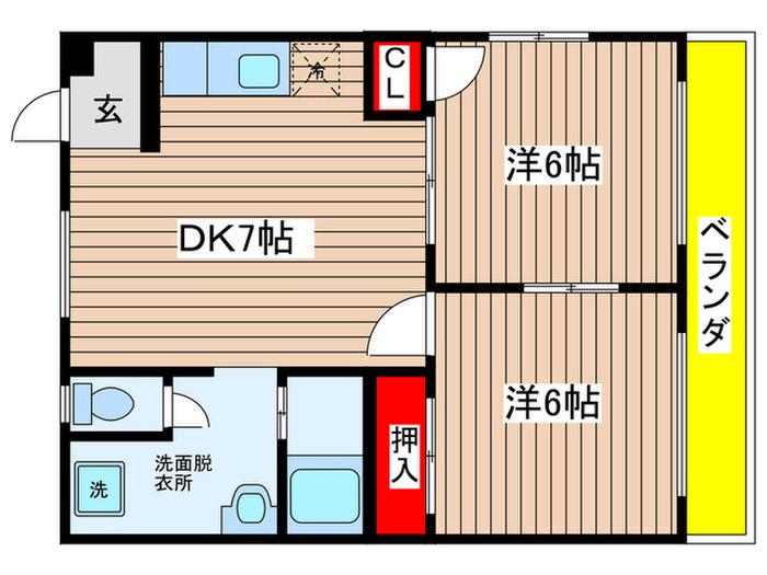スカイビュー瑞穂(2DK/1階)の間取り写真