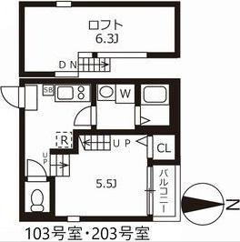 ハーモニーテラス呼続(1K/2階)の間取り写真