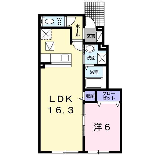 ル クール(1LDK/1階)の間取り写真
