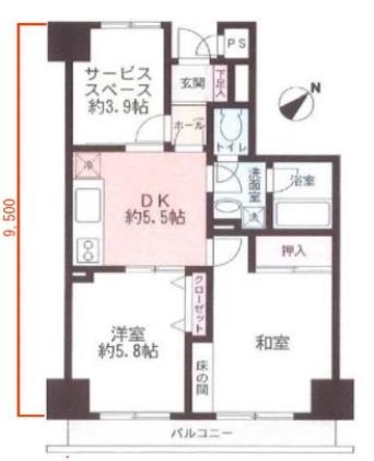 山下公園サンライトマンション2(2SDK/5階)の間取り写真