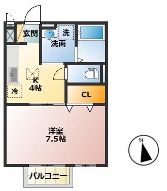 シャルムすずか(1K/1階)の間取り写真