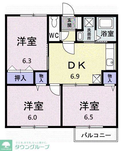ツインヒルズA(3DK/2階)の間取り写真