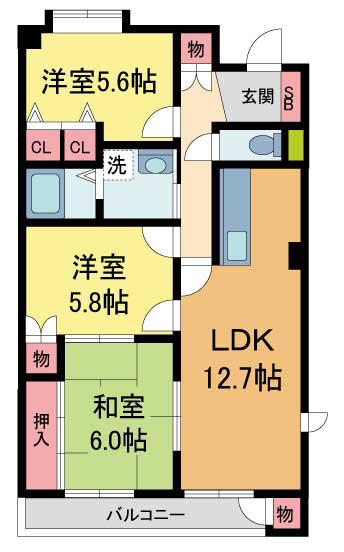 パレフルール(3LDK/6階)の間取り写真