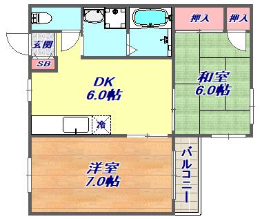 パサージュ北青木(2DK/2階)の間取り写真