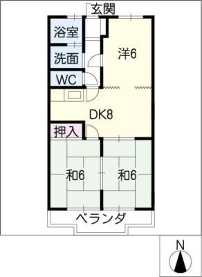 ガーデンハイツ長島B棟(3DK/1階)の間取り写真