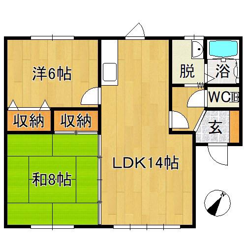 エステート・パレB(2LDK/2階)の間取り写真
