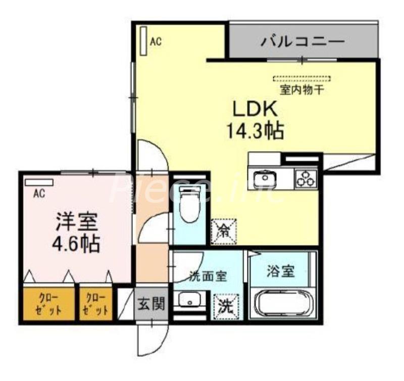 アルデバラン新高(1LDK/2階)の間取り写真