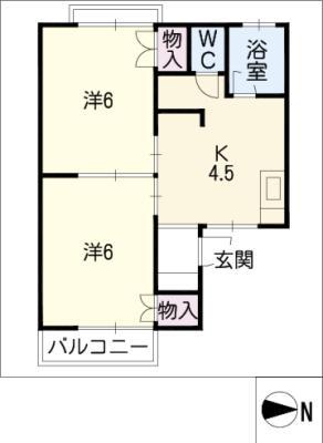 ハイホーム高根(2K/1階)の間取り写真