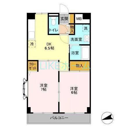 夏見ショッパーズ(2DK/6階)の間取り写真