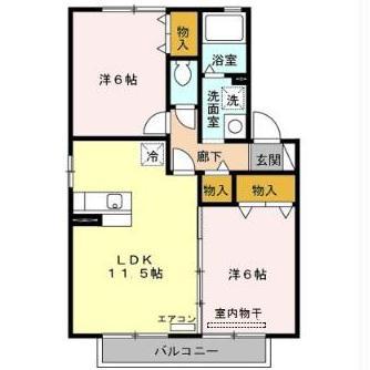 セジュール札元 B棟(2LDK/1階)の間取り写真