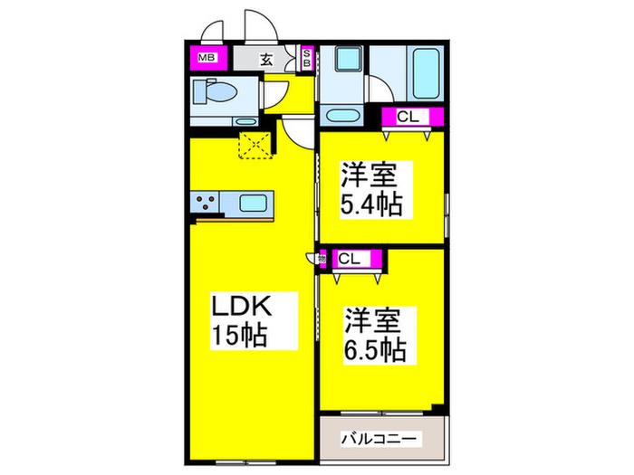 IN向陵東町(2LDK/3階)の間取り写真