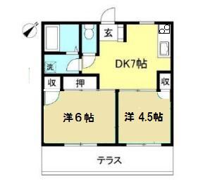 パールコート武蔵小金井(2DK/1階)の間取り写真