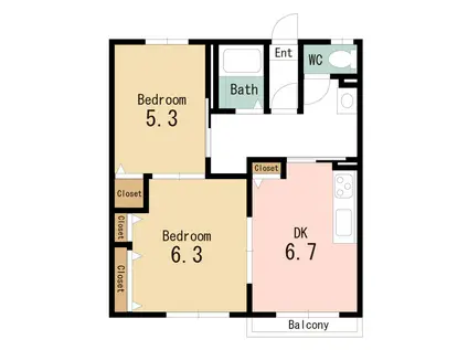 パークヒルズ岩崎3(2DK/1階)の間取り写真