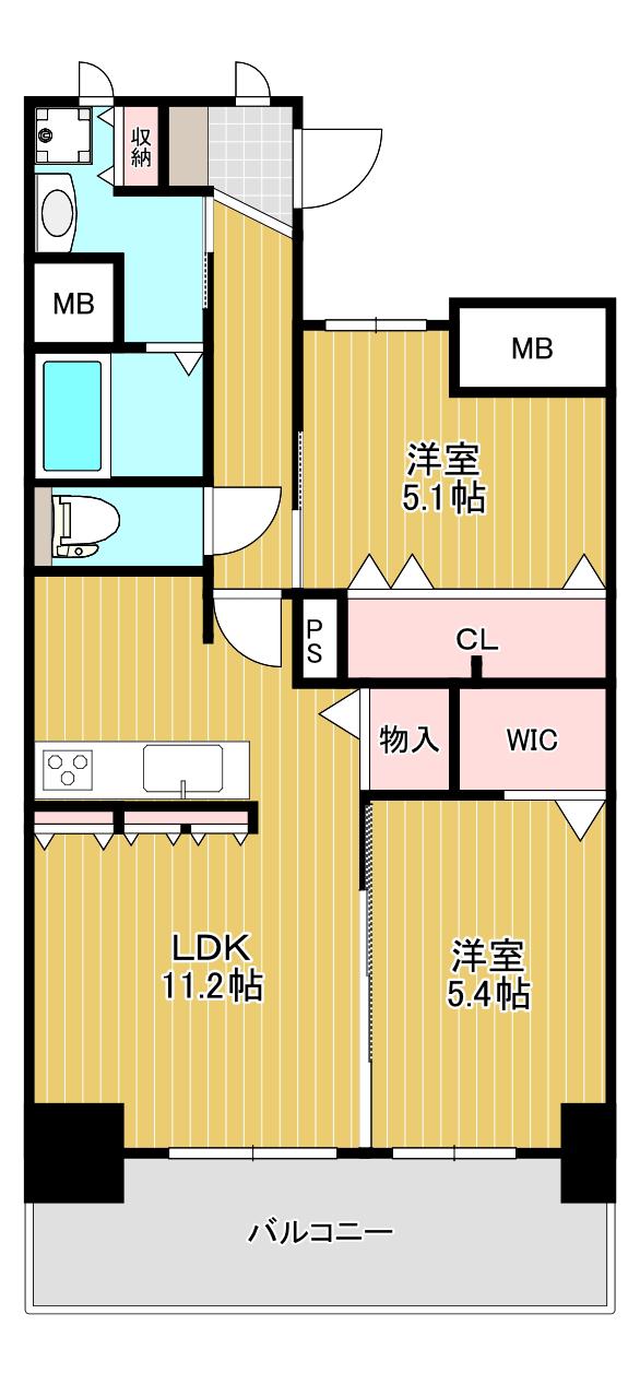 万玉ビル(2LDK/8階)の間取り写真