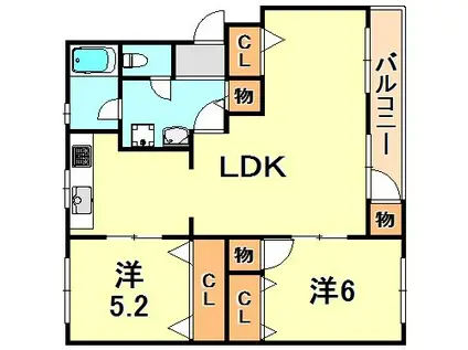 神陵台西59号棟(2LDK/3階)の間取り写真