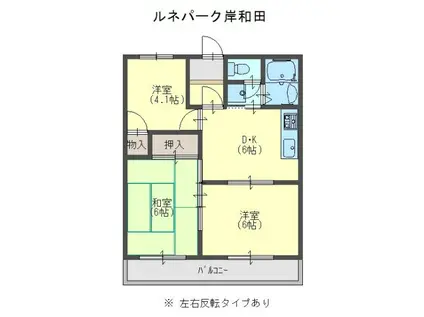 ルネパーク岸和田(3DK/1階)の間取り写真