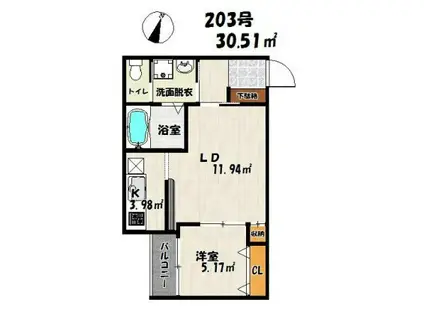 スマイラックス博多(1LDK/2階)の間取り写真