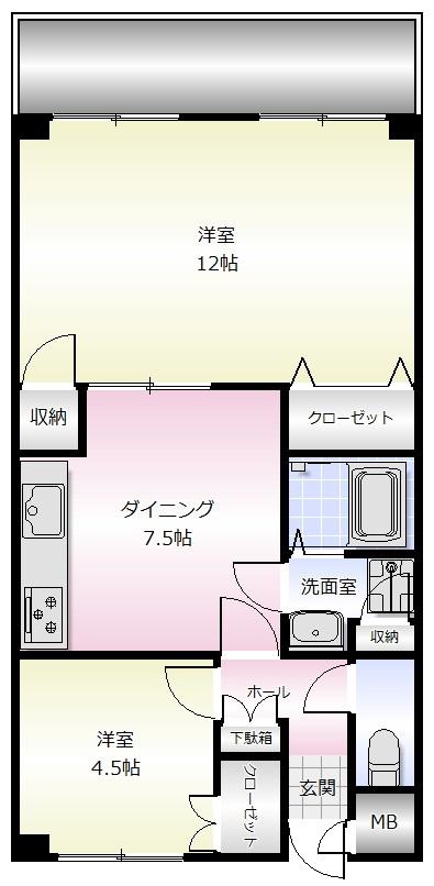 グランドハイツ森(2DK/4階)の間取り写真