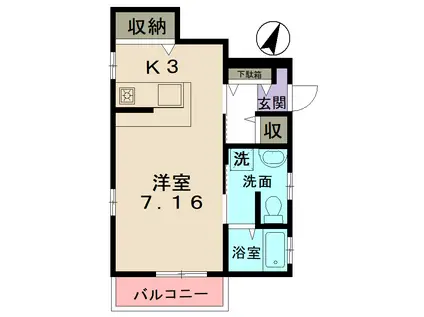 コミーテ領下(ワンルーム/1階)の間取り写真