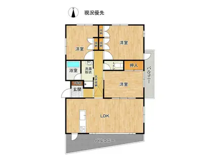 ダイヤ26篭田B(3LDK/1階)の間取り写真