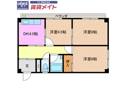 丸二マンション1(3DK/7階)の間取り写真