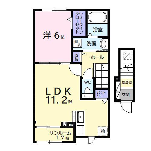 ヒカルサ市原姉ヶ崎サウス(1LDK/2階)の間取り写真