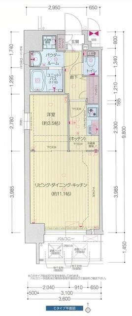 プレサンス堺筋本町エグゼブラン(1LDK/4階)の間取り写真