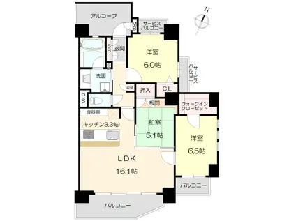 ワコーレ神戸上祇園(3LDK/2階)の間取り写真