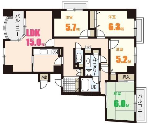 ヒルズアーバンI番館(4LDK/8階)の間取り写真