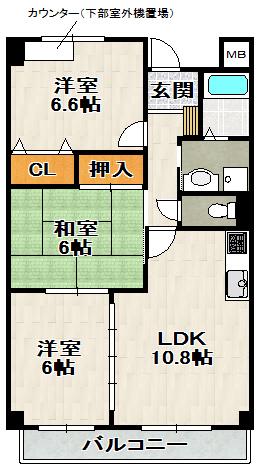 エーデル雲雀丘三番館(3LDK/2階)の間取り写真