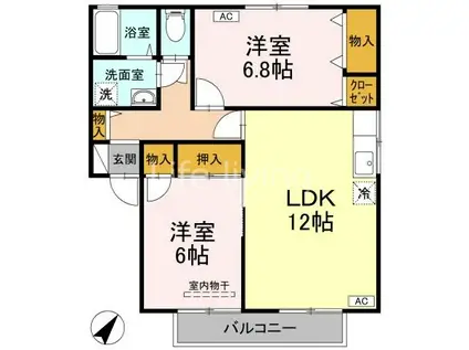 アムールA(2LDK/2階)の間取り写真