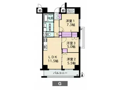 アイステージ幸町(3LDK/11階)の間取り写真