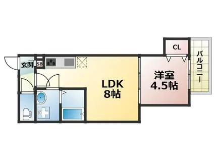クレアール八戸ノ里(1LDK/1階)の間取り写真