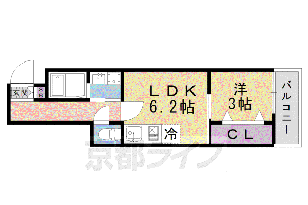 COCON京都一条(1LDK/3階)の間取り写真
