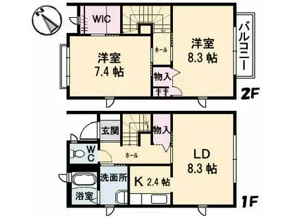 パルモ長束C棟(2LDK/1階)の間取り写真