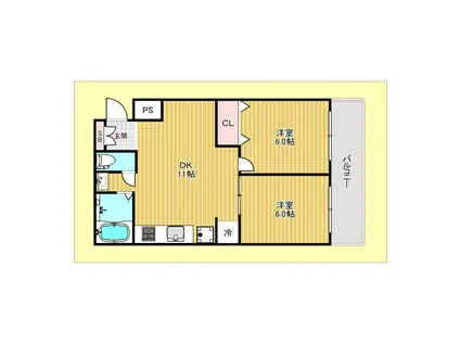 レジデンス・パーシモン(2DK/4階)の間取り写真