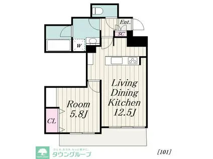 ジェントルツリー(1LDK/1階)の間取り写真