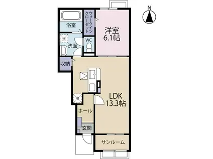 ヌーヴォー エ ベル II(1LDK/1階)の間取り写真