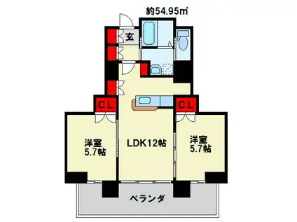 ハビテ下到津(2LDK/6階)の間取り写真