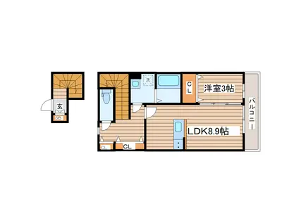 シュクル中田(1LDK/2階)の間取り写真