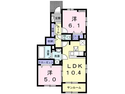 プラセール(2LDK/1階)の間取り写真