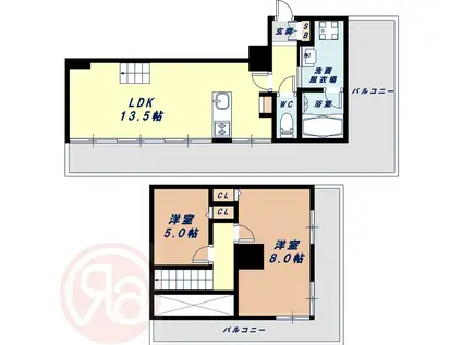 インペリアルスイート南堀江(2LDK/13階)の間取り写真