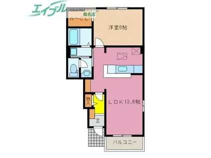 ベルベル II(1LDK/1階)の間取り写真