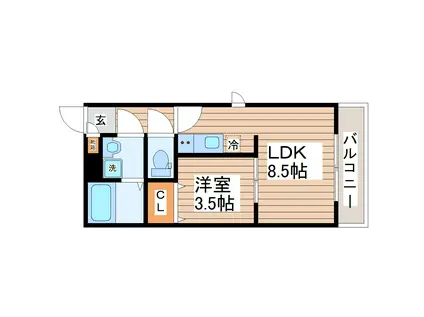 ガス割 第十弾 ブラン台原(1LDK/3階)の間取り写真