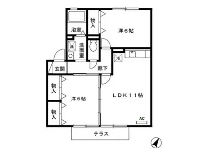 ディアコート佐土原(2LDK/2階)の間取り写真