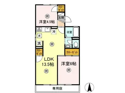 エステート芳泉 I棟I(2LDK/1階)の間取り写真