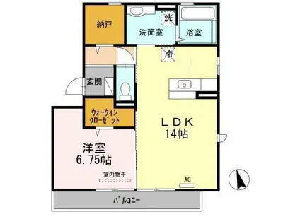 ヴォンエルフ古国府D棟(1LDK/3階)の間取り写真