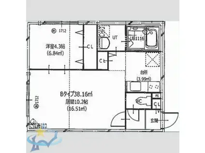 HERO YAMAHANA1(1LDK/2階)の間取り写真