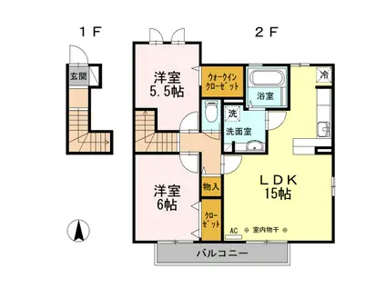 モリノミ A棟(2LDK/2階)の間取り写真